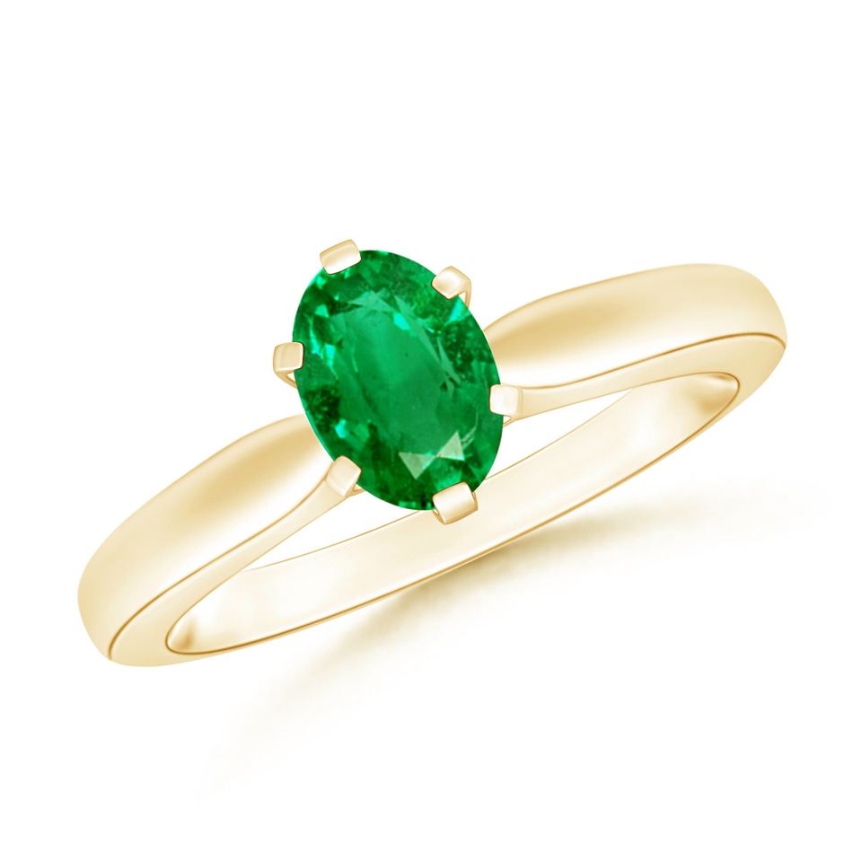 7x5mm AAA Tapered Shank Oval Solitaire Emerald Ring in Yellow Gold 