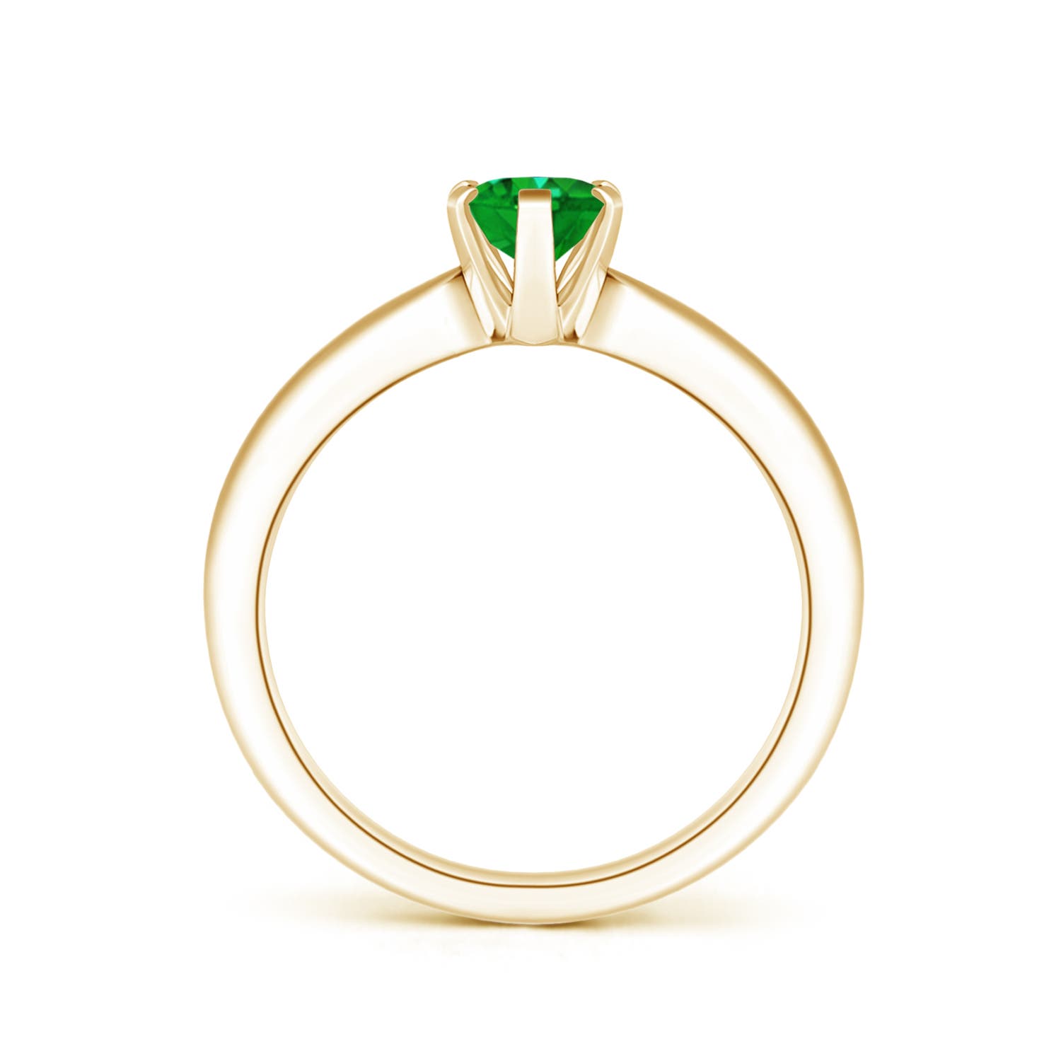 7x5mm AAAA Tapered Shank Oval Solitaire Emerald Ring in Yellow Gold