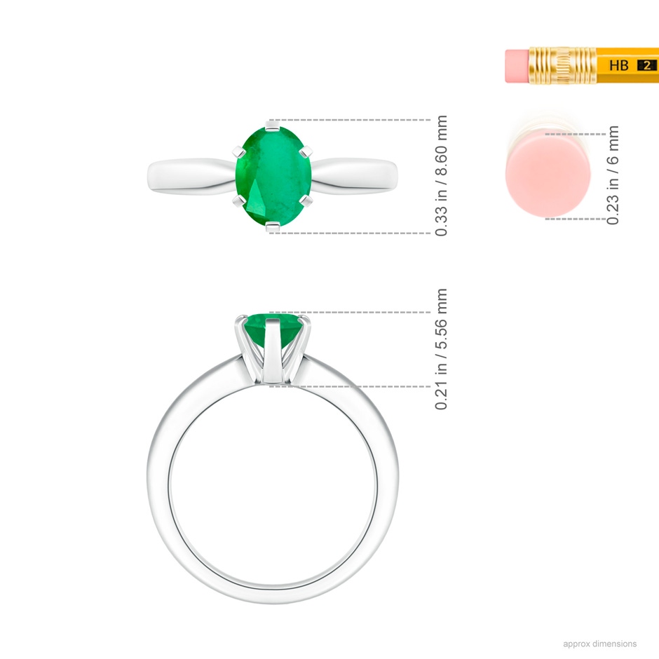 8x6mm A Tapered Shank Oval Solitaire Emerald Ring in White Gold ruler