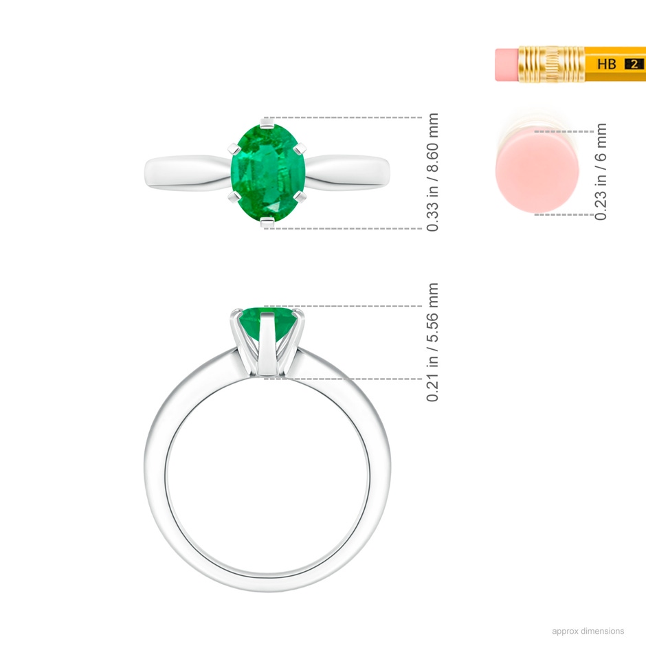 8x6mm AA Tapered Shank Oval Solitaire Emerald Ring in White Gold ruler