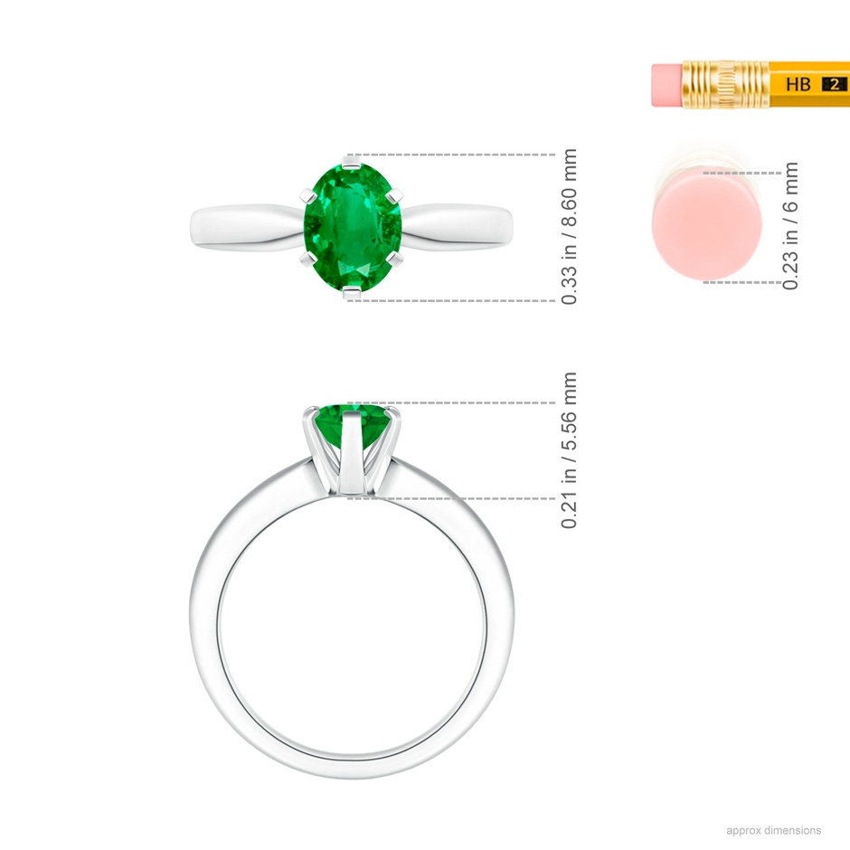 8x6mm AAA Tapered Shank Oval Solitaire Emerald Ring in P950 Platinum ruler
