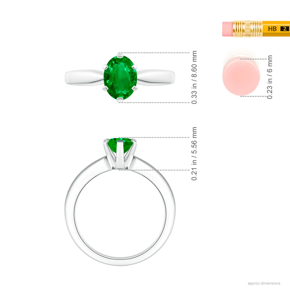8x6mm AAAA Tapered Shank Oval Solitaire Emerald Ring in P950 Platinum ruler