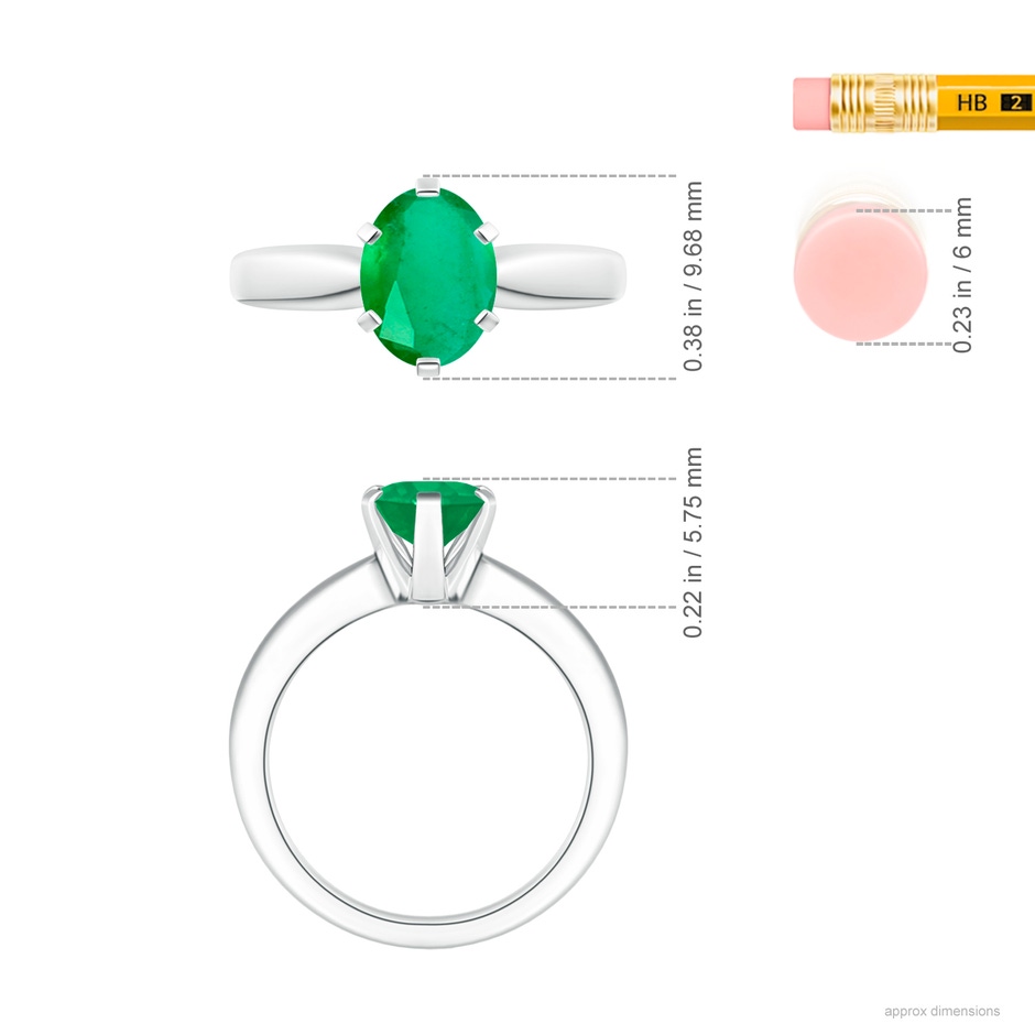 9x7mm A Tapered Shank Oval Solitaire Emerald Ring in White Gold ruler