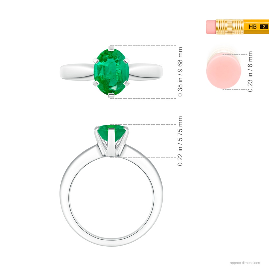 9x7mm AA Tapered Shank Oval Solitaire Emerald Ring in White Gold ruler
