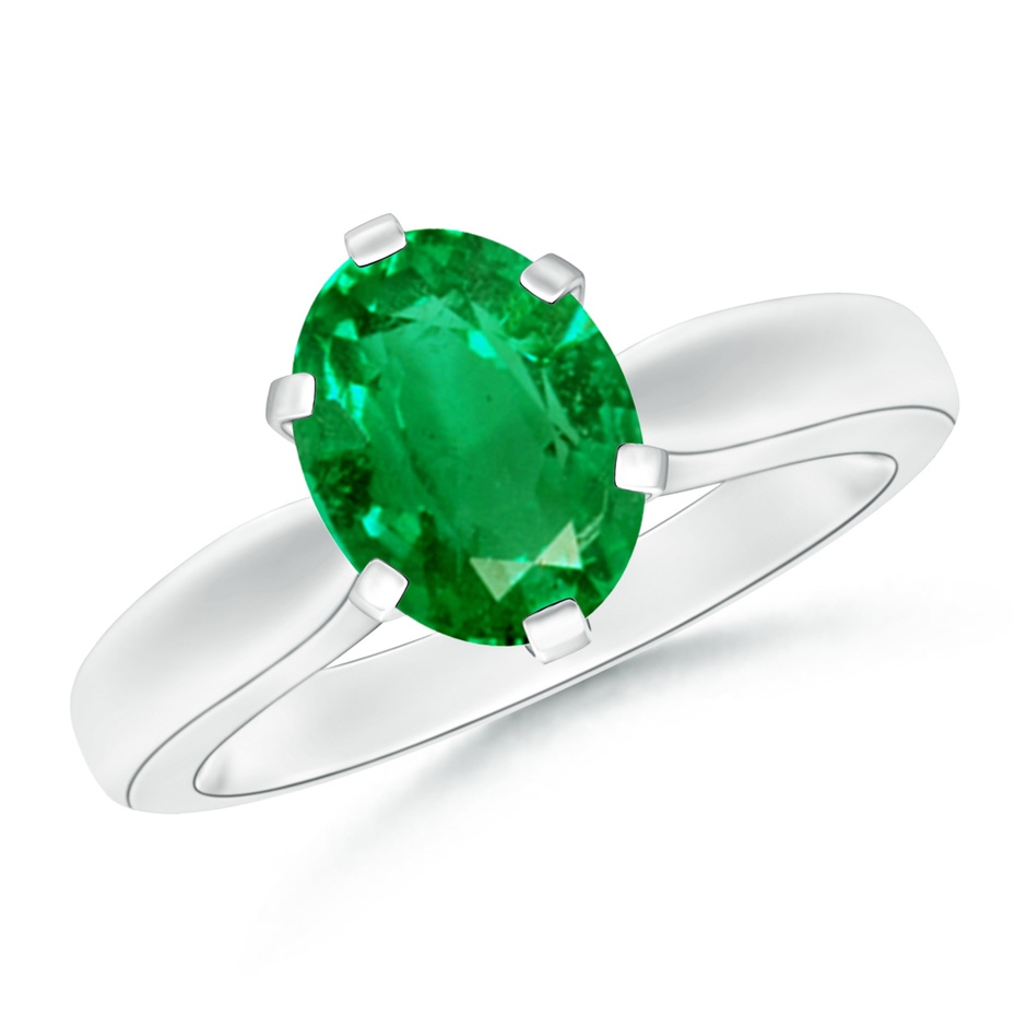 9x7mm AAA Tapered Shank Oval Solitaire Emerald Ring in P950 Platinum 
