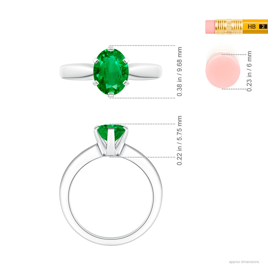 9x7mm AAA Tapered Shank Oval Solitaire Emerald Ring in P950 Platinum ruler