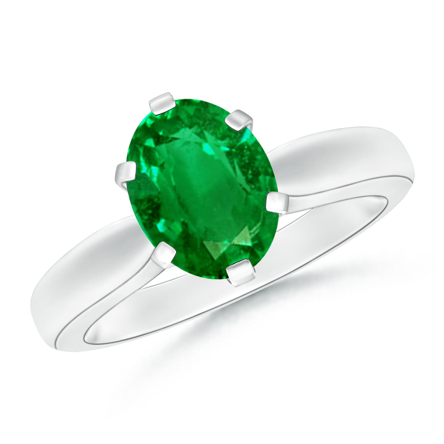 9x7mm AAAA Tapered Shank Oval Solitaire Emerald Ring in P950 Platinum