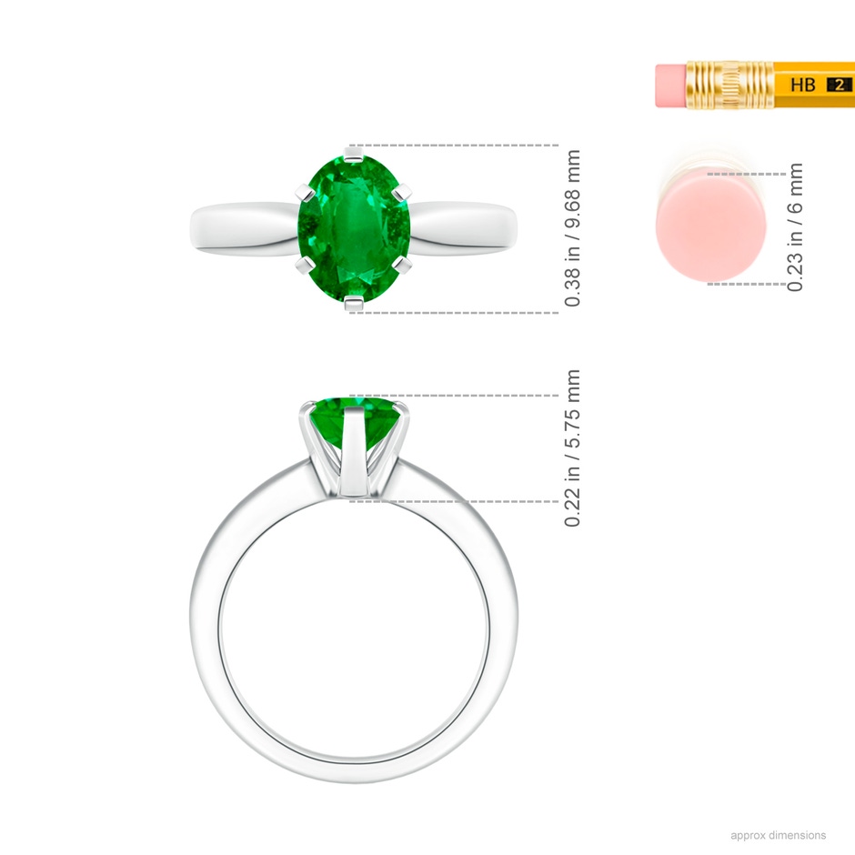 9x7mm AAAA Tapered Shank Oval Solitaire Emerald Ring in P950 Platinum ruler