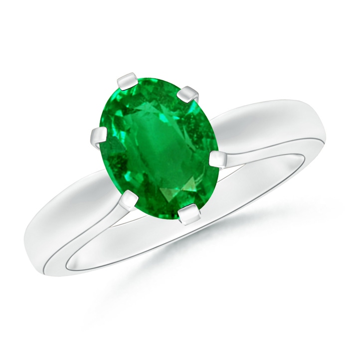 9x7mm Lab-Grown Tapered Shank Oval Solitaire Emerald Ring in White Gold 