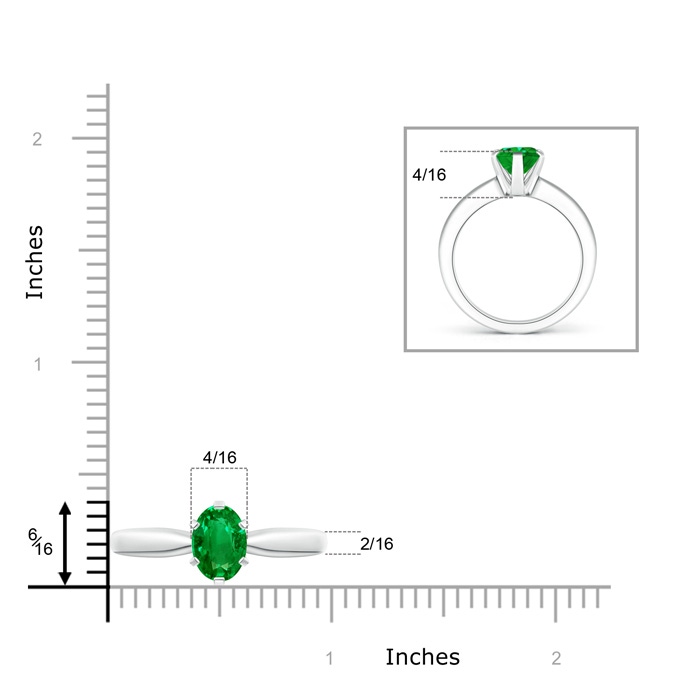 9x7mm AAAA Tapered Shank Oval Solitaire Emerald Ring in White Gold Ruler