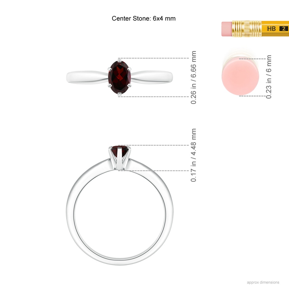 6x4mm A Tapered Shank Oval Solitaire Garnet Ring in P950 Platinum ruler
