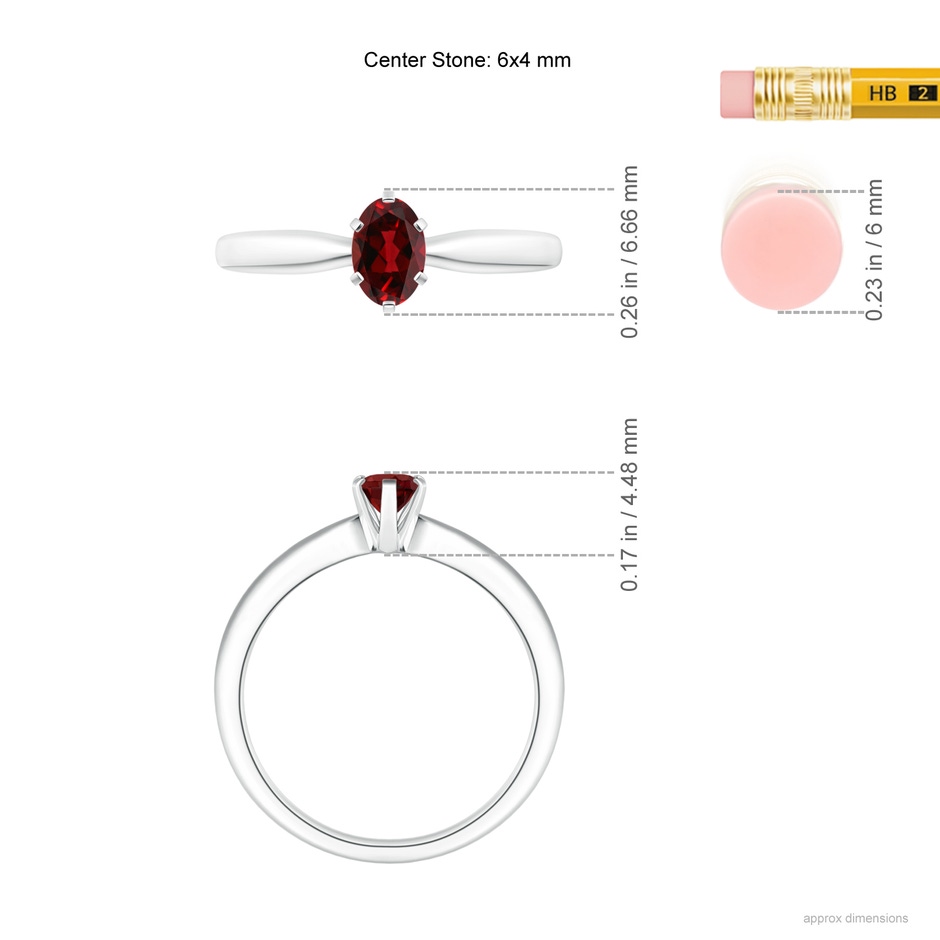 6x4mm AAAA Tapered Shank Oval Solitaire Garnet Ring in P950 Platinum ruler