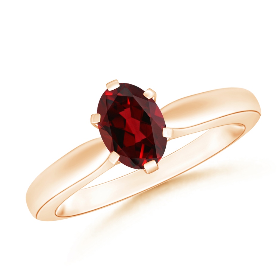 7x5mm AAAA Tapered Shank Oval Solitaire Garnet Ring in Rose Gold 