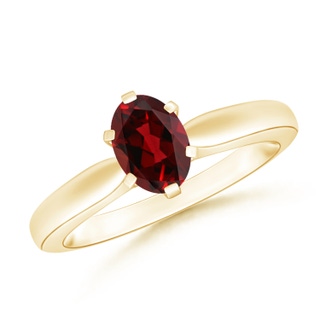 7x5mm AAAA Tapered Shank Oval Solitaire Garnet Ring in Yellow Gold
