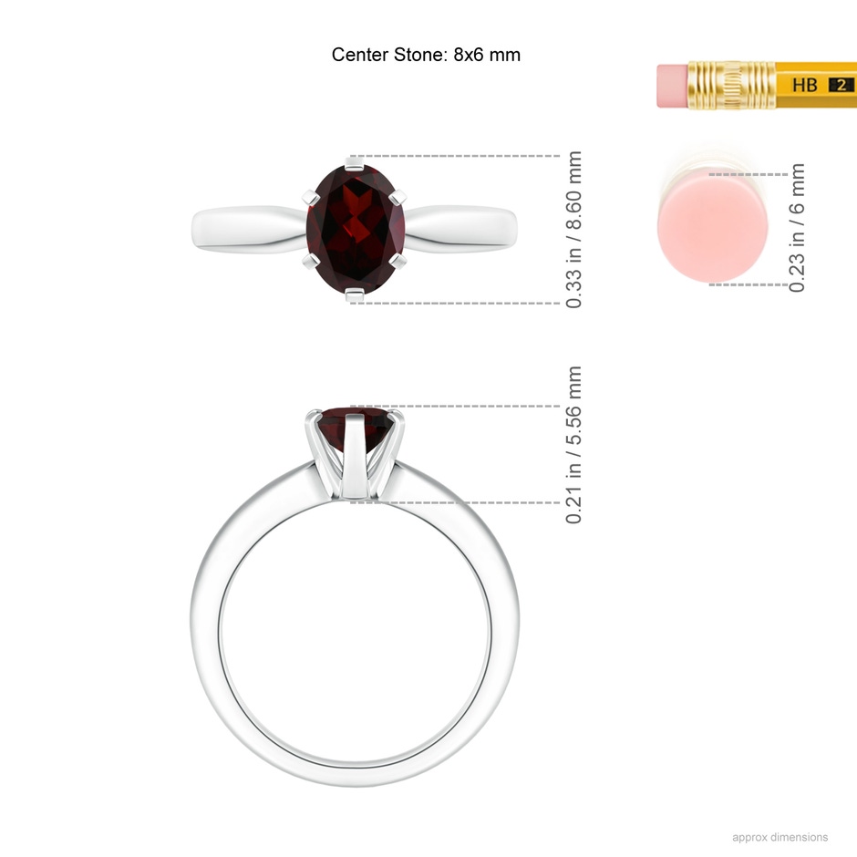 8x6mm A Tapered Shank Oval Solitaire Garnet Ring in White Gold ruler