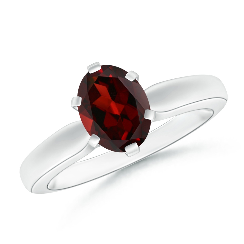 8x6mm AAA Tapered Shank Oval Solitaire Garnet Ring in White Gold