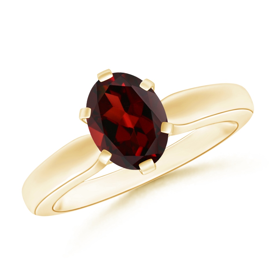 8x6mm AAA Tapered Shank Oval Solitaire Garnet Ring in Yellow Gold 