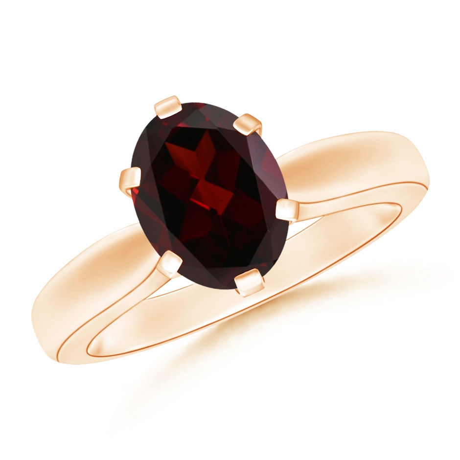 9x7mm A Tapered Shank Oval Solitaire Garnet Ring in Rose Gold 