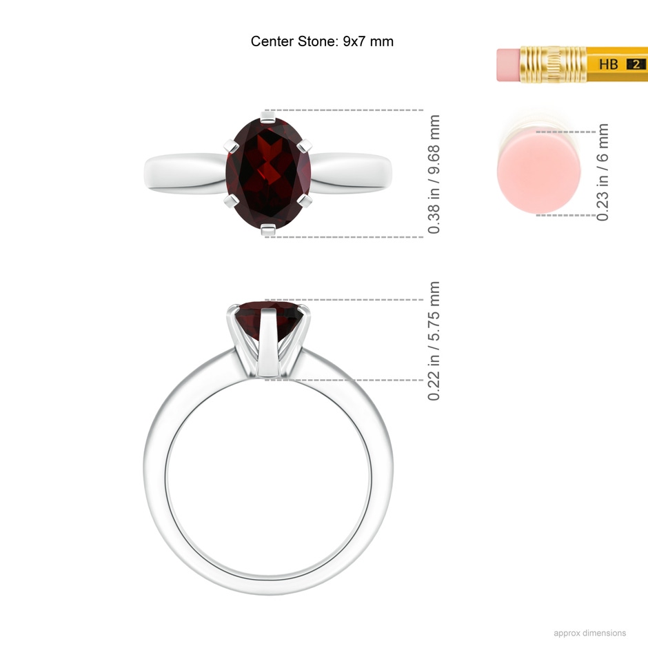 9x7mm A Tapered Shank Oval Solitaire Garnet Ring in White Gold ruler