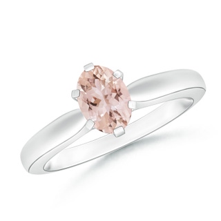 7x5mm AAA Tapered Shank Oval Solitaire Morganite Ring in White Gold