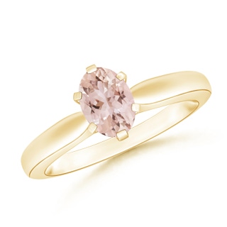 7x5mm AAA Tapered Shank Oval Solitaire Morganite Ring in Yellow Gold