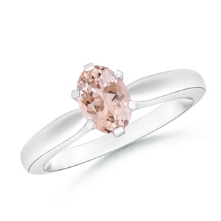 7x5mm AAAA Tapered Shank Oval Solitaire Morganite Ring in White Gold