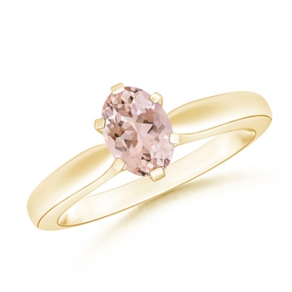 7x5mm AAAA Tapered Shank Oval Solitaire Morganite Ring in Yellow Gold