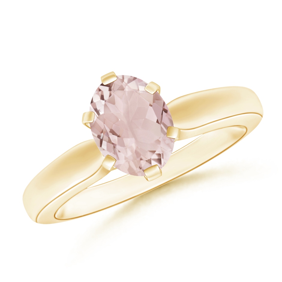 8x6mm A Tapered Shank Oval Solitaire Morganite Ring in Yellow Gold 