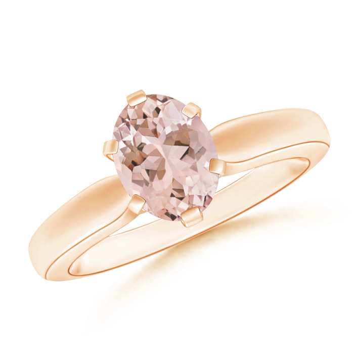 8x6mm AAAA Tapered Shank Oval Solitaire Morganite Ring in Rose Gold 