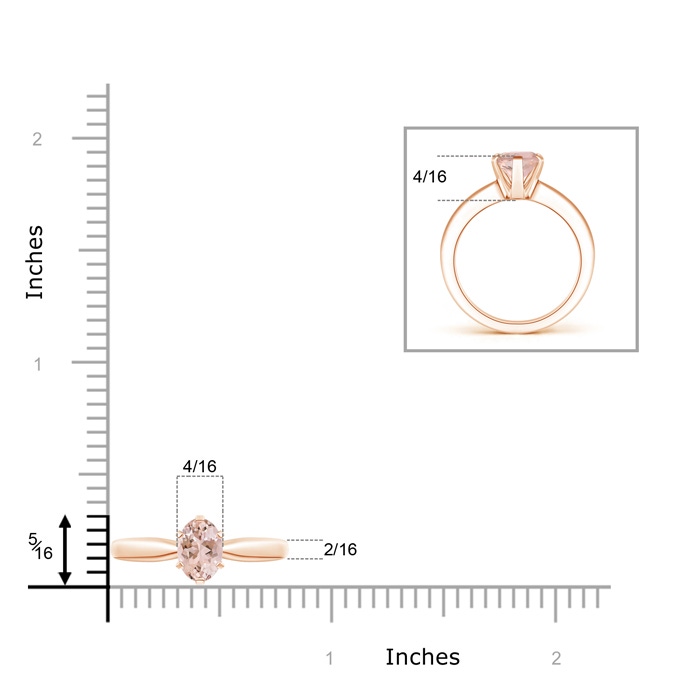 8x6mm AAAA Tapered Shank Oval Solitaire Morganite Ring in Rose Gold ruler