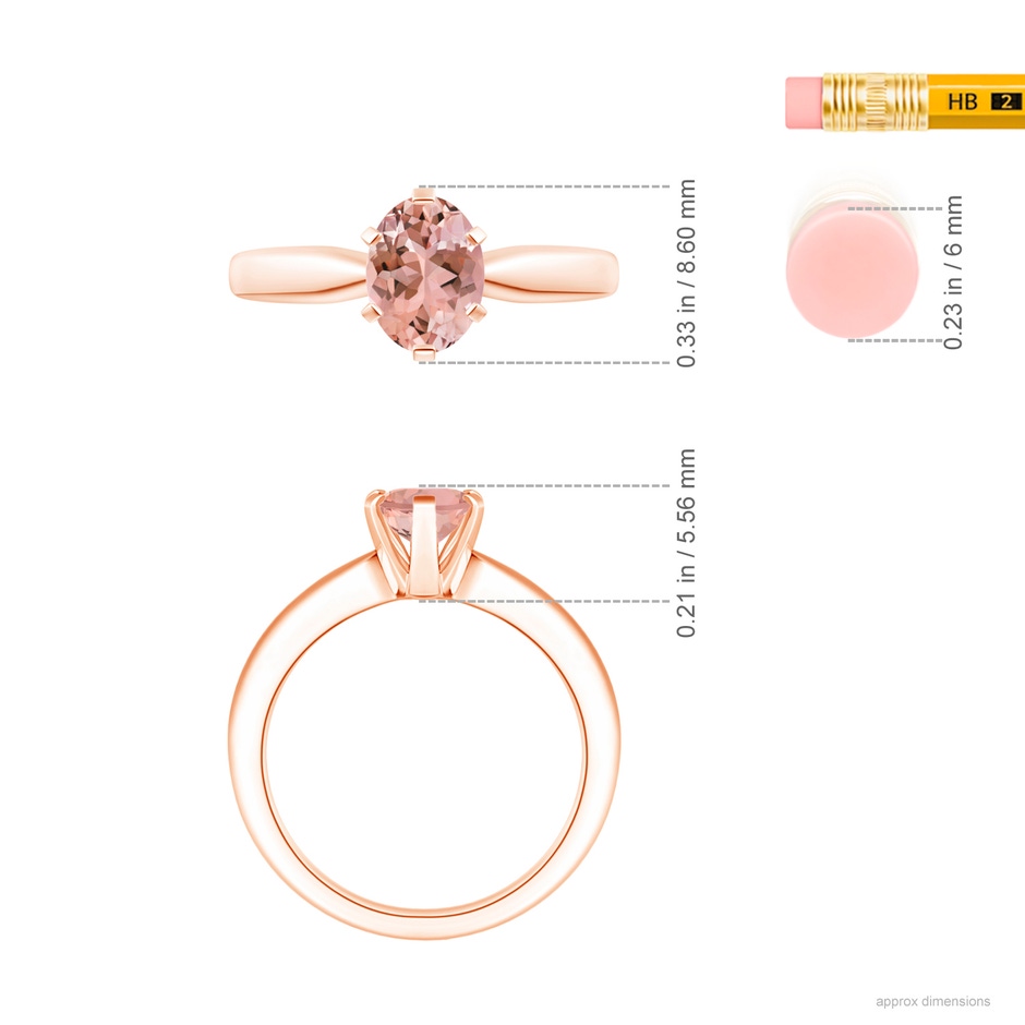 8x6mm AAAA Tapered Shank Oval Solitaire Morganite Ring in Rose Gold ruler