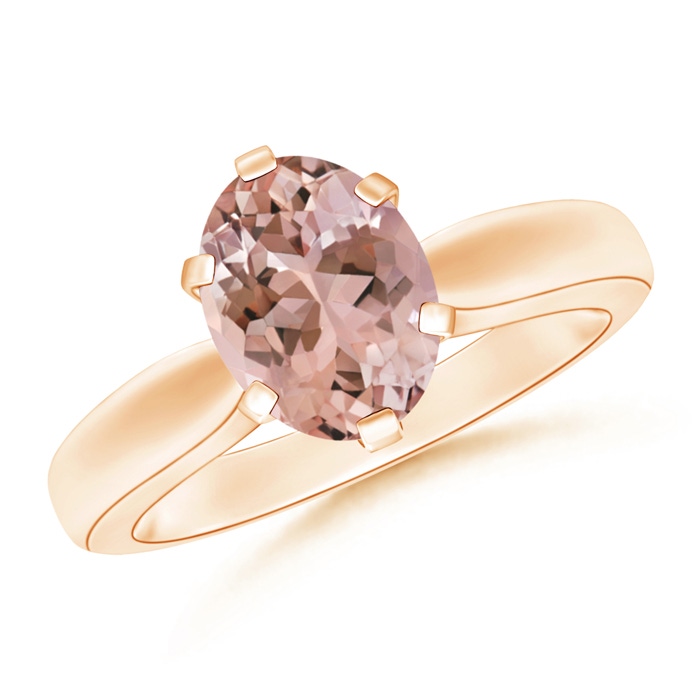 9x7mm AAAA Tapered Shank Oval Solitaire Morganite Ring in Rose Gold 