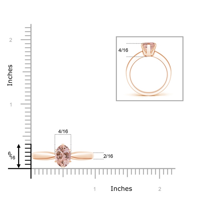 9x7mm AAAA Tapered Shank Oval Solitaire Morganite Ring in Rose Gold ruler