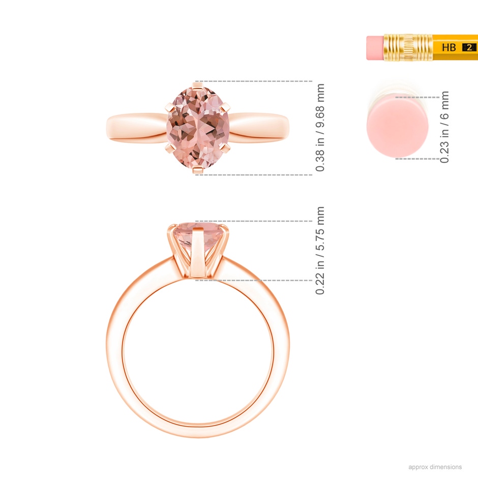 9x7mm AAAA Tapered Shank Oval Solitaire Morganite Ring in Rose Gold ruler