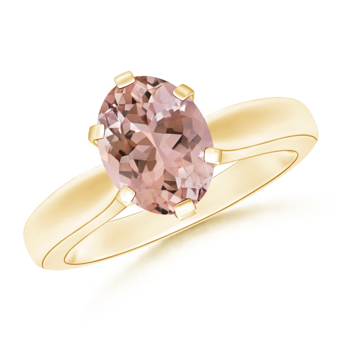 9x7mm AAAA Tapered Shank Oval Solitaire Morganite Ring in Yellow Gold