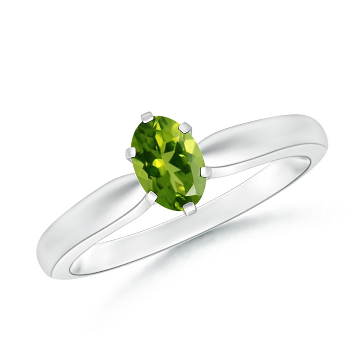 6x4mm AAAA Tapered Shank Oval Solitaire Peridot Ring in P950 Platinum