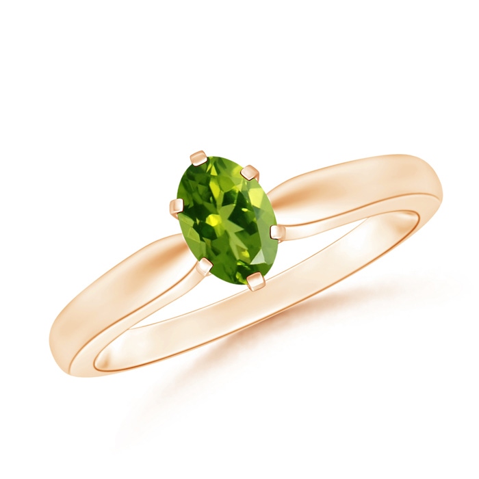 6x4mm AAAA Tapered Shank Oval Solitaire Peridot Ring in Rose Gold