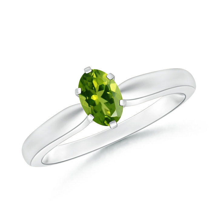 6x4mm AAAA Tapered Shank Oval Solitaire Peridot Ring in White Gold