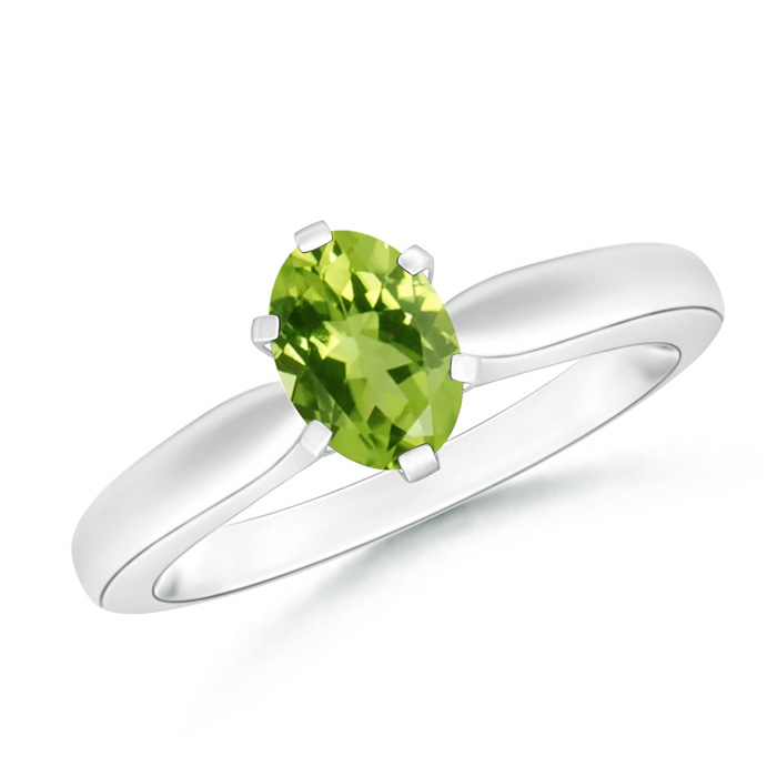 7x5mm AAA Tapered Shank Oval Solitaire Peridot Ring in White Gold