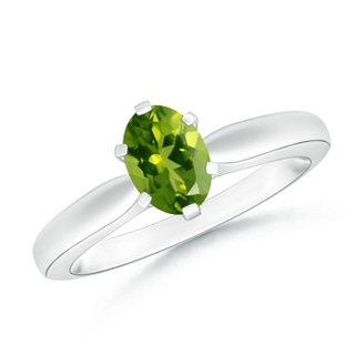 7x5mm AAAA Tapered Shank Oval Solitaire Peridot Ring in White Gold