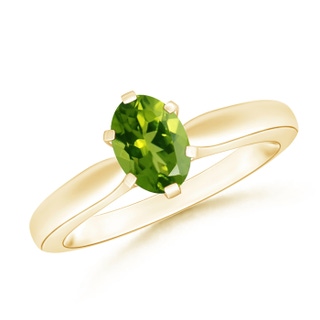 7x5mm AAAA Tapered Shank Oval Solitaire Peridot Ring in Yellow Gold