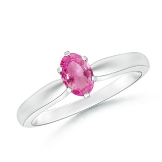 6x4mm AAA Tapered Shank Oval Solitaire Pink Sapphire Ring in White Gold
