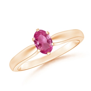 6x4mm AAAA Tapered Shank Oval Solitaire Pink Sapphire Ring in Rose Gold