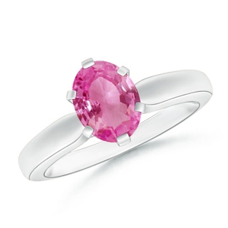 8x6mm AAA Tapered Shank Oval Solitaire Pink Sapphire Ring in White Gold