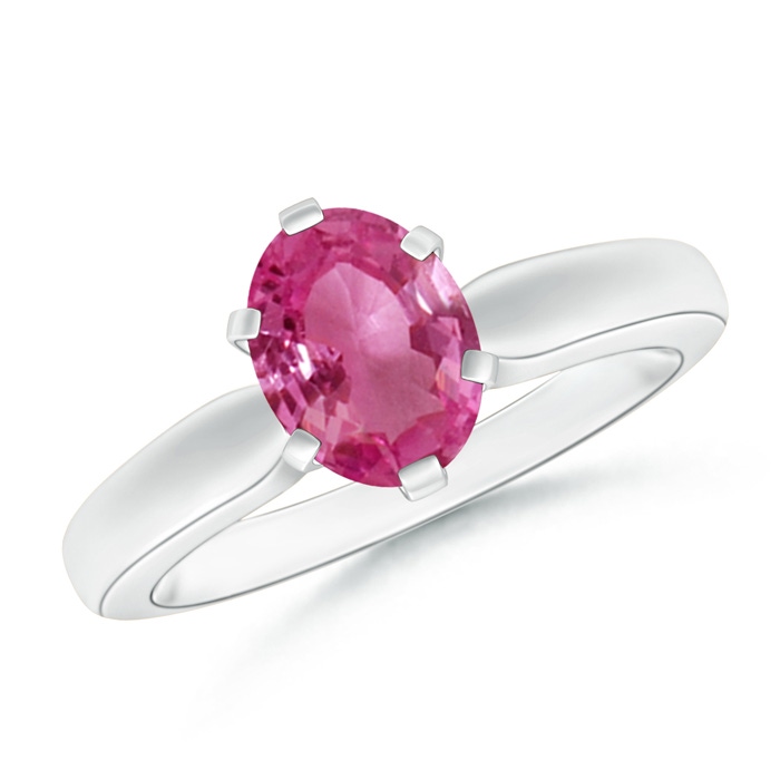 8x6mm AAAA Tapered Shank Oval Solitaire Pink Sapphire Ring in White Gold