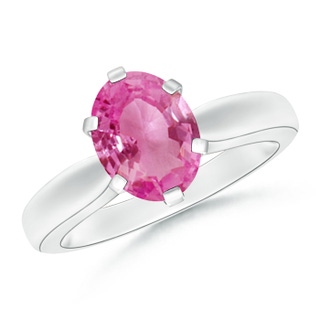 9x7mm AAA Tapered Shank Oval Solitaire Pink Sapphire Ring in White Gold
