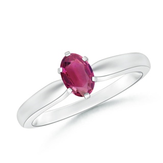 6x4mm AAAA Tapered Shank Oval Solitaire Pink Tourmaline Ring in P950 Platinum