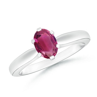 7x5mm AAAA Tapered Shank Oval Solitaire Pink Tourmaline Ring in P950 Platinum
