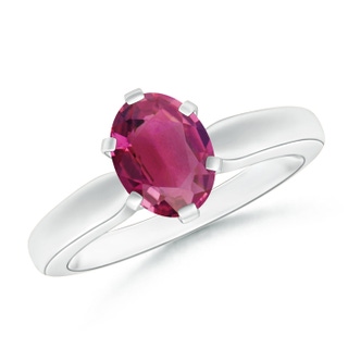 8x6mm AAAA Tapered Shank Oval Solitaire Pink Tourmaline Ring in P950 Platinum