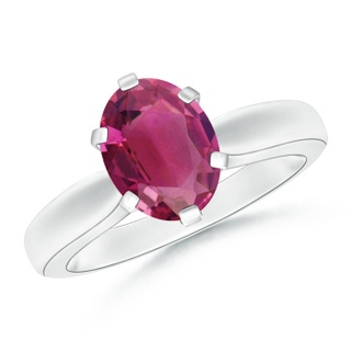 9x7mm AAAA Tapered Shank Oval Solitaire Pink Tourmaline Ring in P950 Platinum